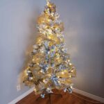 Christmas Tree Set Modern Pre Lit Flocked White Green Pink Artificial Christmas Tree photo review