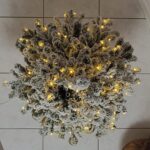 Christmas Tree Set Modern Pre Lit Flocked White Green Pink Artificial Christmas Tree photo review