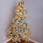 Christmas Tree Set Modern Pre Lit Flocked White Green Pink Artificial Christmas Tree photo review