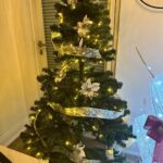 Christmas Tree Set Modern Pre Lit Flocked White Green Pink Artificial Christmas Tree photo review