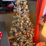 Christmas Tree Set Modern Pre Lit Flocked White Green Pink Artificial Christmas Tree photo review