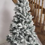 Christmas Tree Set Modern Pre Lit Flocked White Green Pink Artificial Christmas Tree photo review