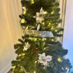 Christmas Tree Set Modern Pre Lit Flocked White Green Pink Artificial Christmas Tree photo review